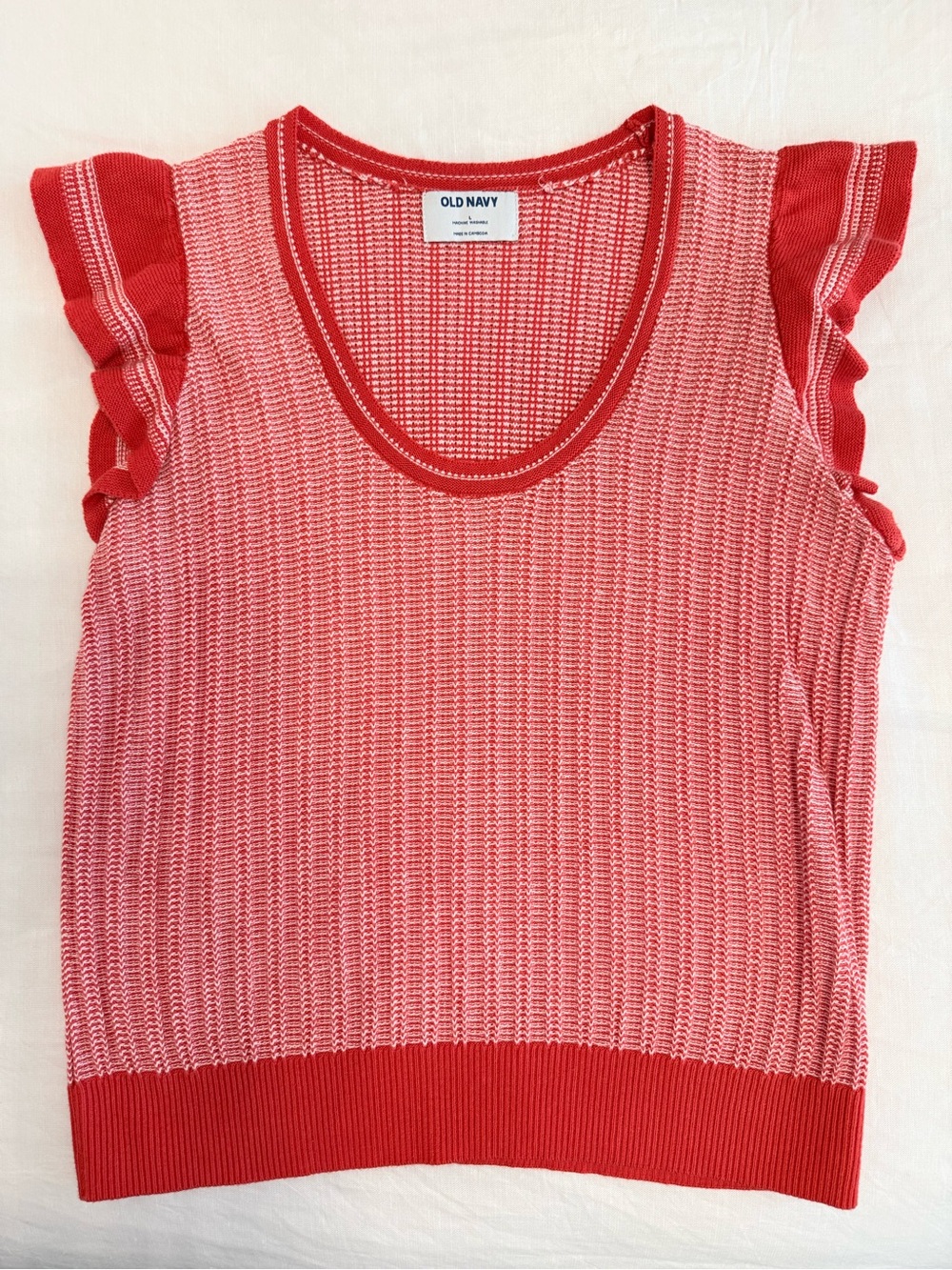 Old Navy Red and Pink Knit Ruffle Sleeve Tank Top, L